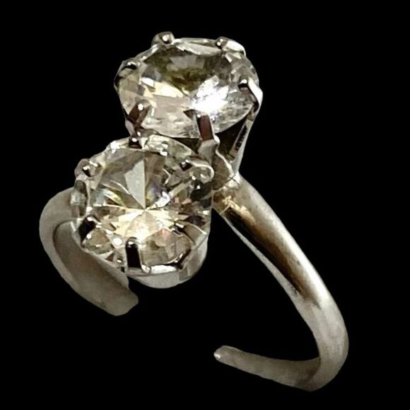 SS# Double Round  Sz.6  Simulated Diamond & Sterling 925 Silver Ring - Picture 3 of 9